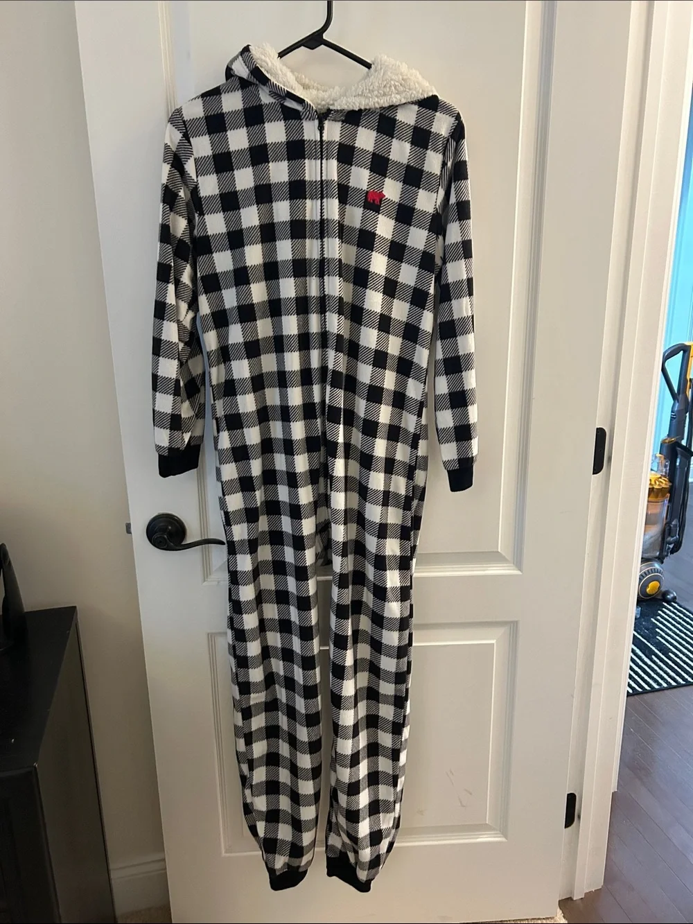 The Children's Place Black and White Buffalo Check Hooded Pajama Onesie